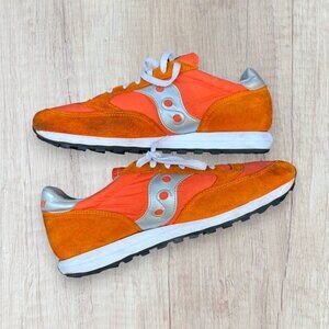 Saucony Jazz Orange Silver Suede Nylon Retro Sneakers Mens 13